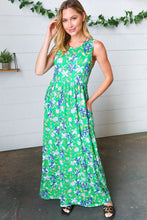 Load image into Gallery viewer, Green &amp; Blue Floral Print Fit and Flare Maxi Dress
