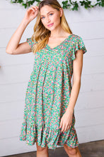 Load image into Gallery viewer, Emerald Green Floral Babydoll Midi Dress
