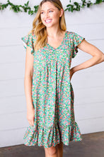 Load image into Gallery viewer, Emerald Green Floral Babydoll Midi Dress
