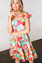 Load image into Gallery viewer, Seafoam &amp; Fuchsia Tropical Floral Square Neck Dress
