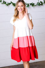 Load image into Gallery viewer, Peach &amp; Cherry Red Tiered Frill Sleeve Midi Dress
