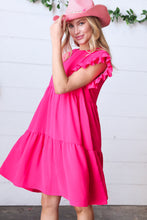 Load image into Gallery viewer, Fuchsia Smocked Ruffle Sleeve Tiered Dress
