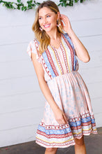 Load image into Gallery viewer, Peach Boho Floral Button Detail V Neck Ruffle Dress
