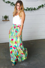 Load image into Gallery viewer, Fushcia &amp; Green Boho Wide Leg Tie Waist Twofer Jumpsuit
