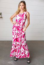 Load image into Gallery viewer, Magenta &amp; White Floral Fit and Flare Sleeveless Maxi Dress
