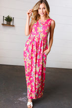 Load image into Gallery viewer, Yellow &amp; Fuchsia Floral Fit and Flare Sleeveless Maxi Dress
