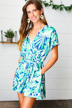Load image into Gallery viewer, Green &amp; Blue Geometric Print Surplice Romper
