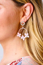 Load image into Gallery viewer, Pink Metal Flower Rhinestone Hoop Earrings
