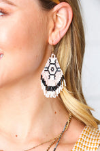Load image into Gallery viewer, Blush &amp; Black Boho Beaded Hexagon Drop Earrings
