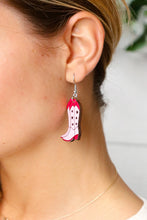 Load image into Gallery viewer, Pink Wooden Cowgirl Boot Dangle Earrings
