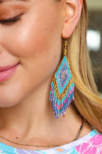 Load image into Gallery viewer, Turquoise &amp; Purple Beaded Diamond Drop Earrings
