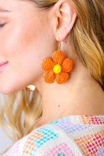 Load image into Gallery viewer, Creamsicle Handwoven Straw Flower Dangle Earrings
