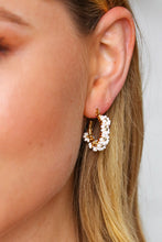 Load image into Gallery viewer, White/Gold Beaded Flower Mini Hoop Earrings

