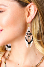Load image into Gallery viewer, Blush &amp; Black Boho Beaded Hexagon Drop Earrings
