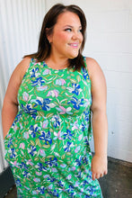 Load image into Gallery viewer, Green &amp; Blue Floral Print Fit and Flare Maxi Dress
