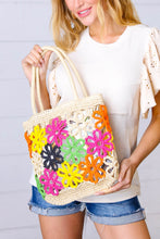 Load image into Gallery viewer, Multicolor Flower Power Woven Straw Crochet Tote
