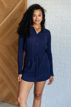 Load image into Gallery viewer, Getting Out Long Sleeve Hoodie Romper in Navy
