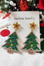 Load image into Gallery viewer, Green Christmas Tree Rhinestone Metal Dangle Earring
