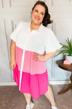 Load image into Gallery viewer, Tell Me More Pink Color Block Collared Button Down Dress
