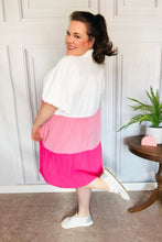 Load image into Gallery viewer, Tell Me More Pink Color Block Collared Button Down Dress
