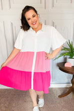 Load image into Gallery viewer, Tell Me More Pink Color Block Collared Button Down Dress
