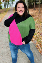Load image into Gallery viewer, Based On Love Black &amp; Pink Dolman Colorblock Top
