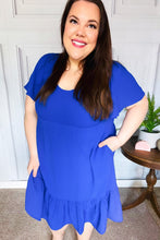 Load image into Gallery viewer, Remember Me Royal Blue Smocked Fit &amp; Flare Flutter Sleeve Dress
