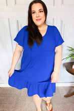 Load image into Gallery viewer, Remember Me Royal Blue Smocked Fit &amp; Flare Flutter Sleeve Dress
