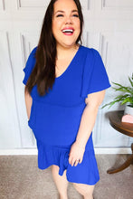 Load image into Gallery viewer, Remember Me Royal Blue Smocked Fit &amp; Flare Flutter Sleeve Dress
