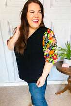 Load image into Gallery viewer, Eyes On You Black Floral Puff Sleeve V Neck Top
