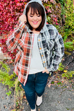 Load image into Gallery viewer, All Put Together Rust/Charcoal Plaid Colorblock Hoodie Shacket
