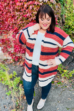 Load image into Gallery viewer, All Put Together Rust &amp; Navy Striped Pocketed Cardigan
