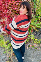 Load image into Gallery viewer, All Put Together Rust &amp; Navy Striped Pocketed Cardigan
