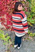 Load image into Gallery viewer, All Put Together Rust &amp; Navy Striped Pocketed Cardigan
