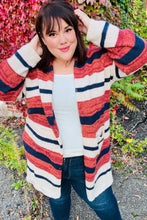 Load image into Gallery viewer, All Put Together Rust &amp; Navy Striped Pocketed Cardigan
