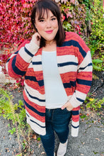 Load image into Gallery viewer, All Put Together Rust &amp; Navy Striped Pocketed Cardigan
