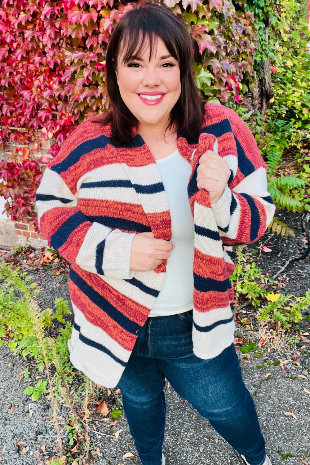 All Put Together Rust & Navy Striped Pocketed Cardigan