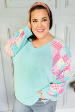 Load image into Gallery viewer, Always Fun Mint Patchwork Print Dolman V Neck Top
