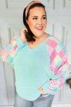 Load image into Gallery viewer, Always Fun Mint Patchwork Print Dolman V Neck Top
