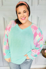 Load image into Gallery viewer, Always Fun Mint Patchwork Print Dolman V Neck Top
