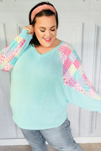 Load image into Gallery viewer, Always Fun Mint Patchwork Print Dolman V Neck Top
