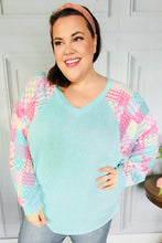 Load image into Gallery viewer, Always Fun Mint Patchwork Print Dolman V Neck Top
