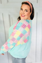 Load image into Gallery viewer, Always Fun Mint Patchwork Print Dolman V Neck Top
