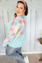 Load image into Gallery viewer, Always Fun Mint Patchwork Print Dolman V Neck Top
