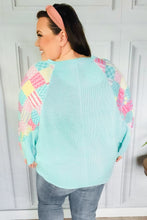 Load image into Gallery viewer, Always Fun Mint Patchwork Print Dolman V Neck Top
