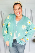 Load image into Gallery viewer, All For Love Mint Daisy Print Button Down Knit Cardigan
