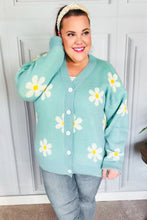 Load image into Gallery viewer, All For Love Mint Daisy Print Button Down Knit Cardigan
