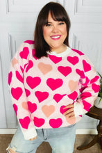 Load image into Gallery viewer, Be Mine Cream &amp; Fuchsia Heart Oversized Sweater
