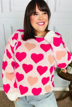 Load image into Gallery viewer, Be Mine Cream &amp; Fuchsia Heart Oversized Sweater
