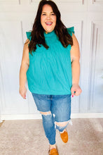 Load image into Gallery viewer, Love Life Cotton Turquoise Frill Mock Neck Flutter Sleeve Top
